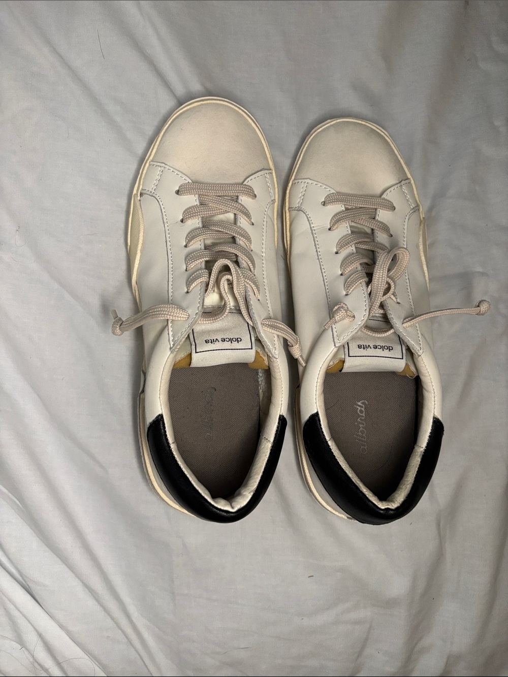 Dolce Vita White Leather Sneakers Black Heel Women’s Size 7.5